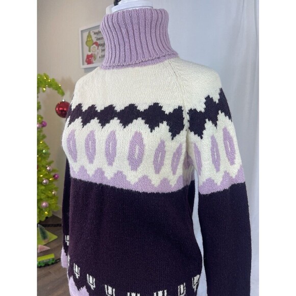 Nurum Women's Small Classic Ragg Wool Elite Sweater Fair Isle Wine Purple Aztec - Picture 2 of 9
